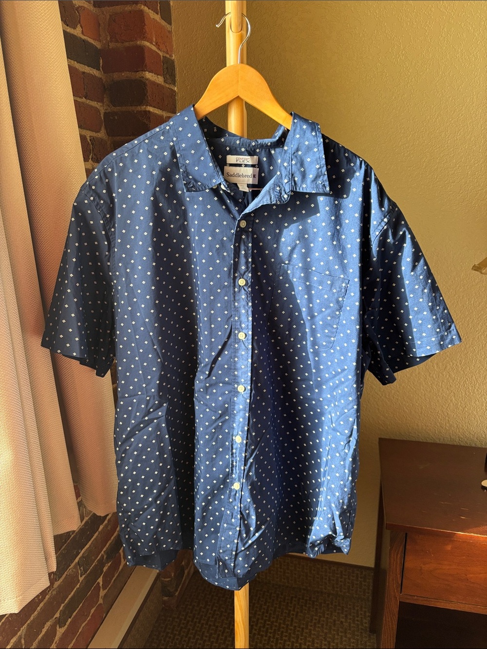 Saddlebred Blue Short-Sleeve Button-Down with White Dot Print Size XXL